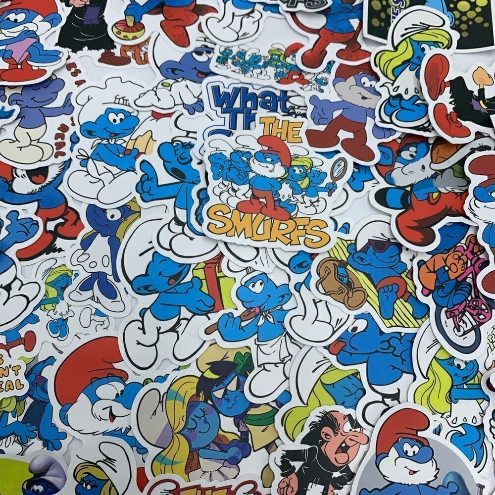 50 Pcs Smurfs Stickers Pack Gift Cartoon, New!